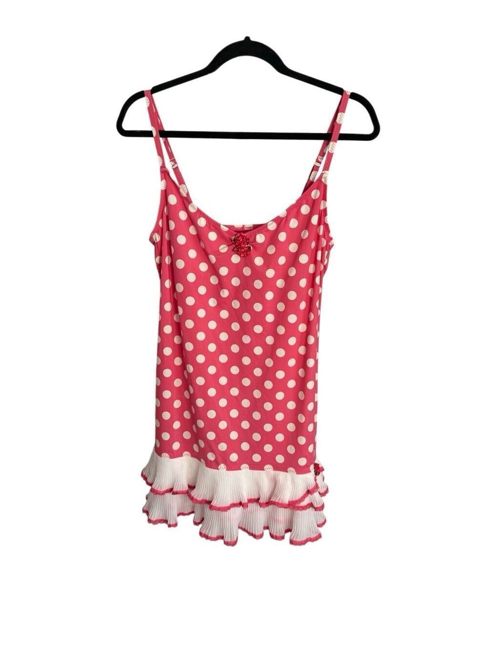Betsey Johnson Bikini Coverup Swim Pink White Polka Dot Swan Ruffle Rose